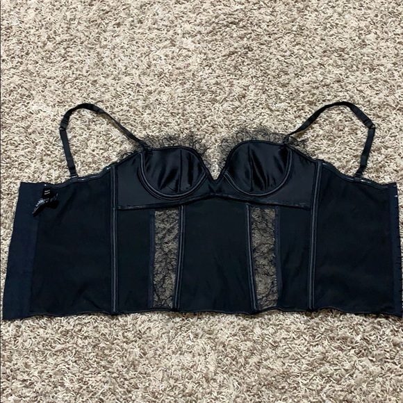 Black Silk Satin Lace Crystal Corset 34B - Picture 5 of 8
